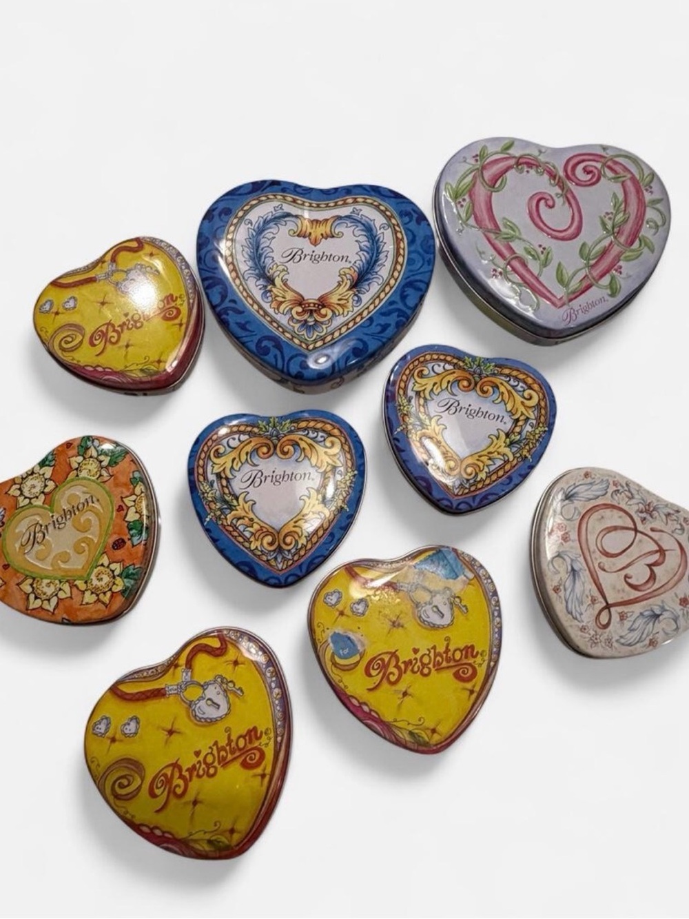 Brighton Heart Tin Set Jewelry Box Storage Bundle of Ten